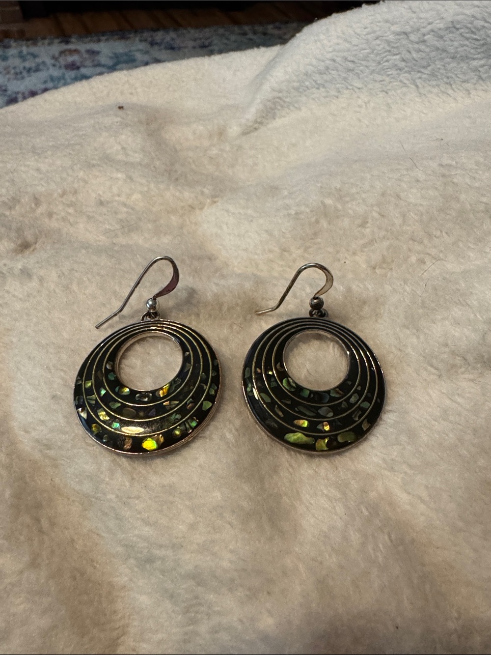 Iridescent Green Circular Drop Earrings - Women Jewelry